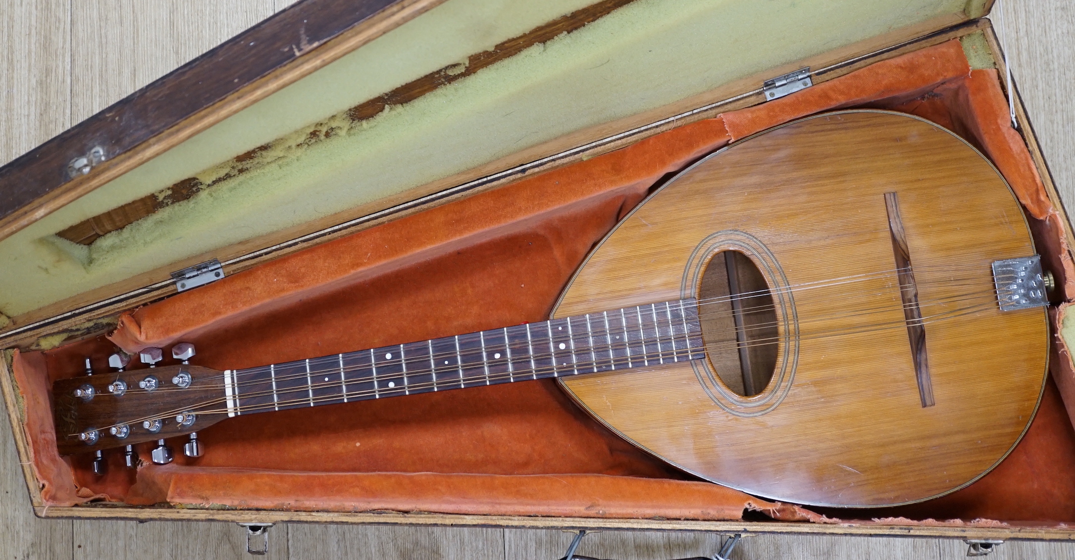 A cased Fylde Octave mandola, sapele back, cedar soundboard, length of body 39cm, overall length 81cm